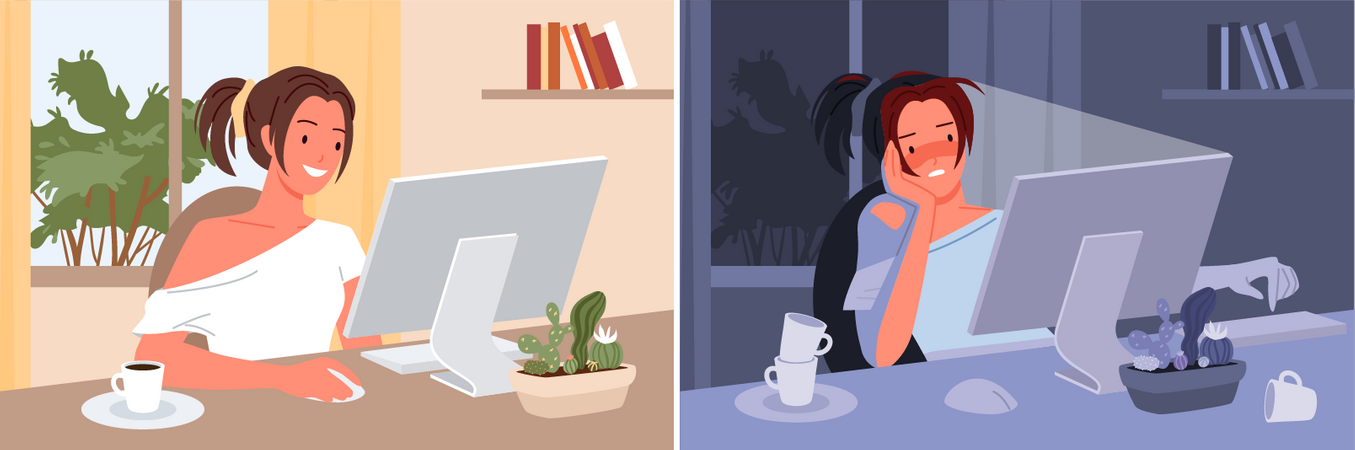 Woman working on computer  イラスト