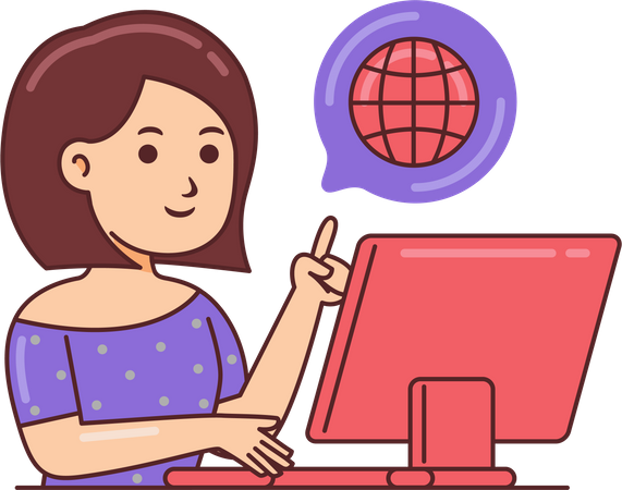 Woman Working on computer  Illustration