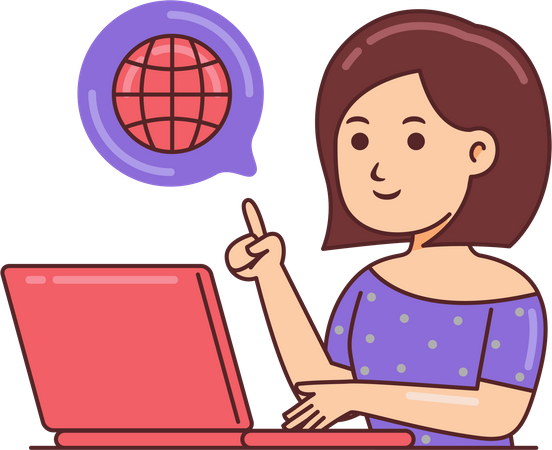 Woman Working on computer  イラスト