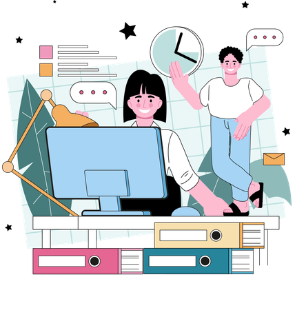 Woman working on computer  イラスト