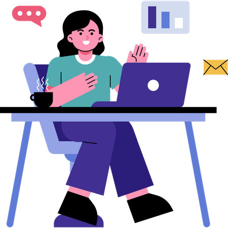 Woman Working On Computer  イラスト