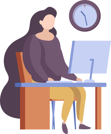 Woman working on computer in working time Illustration