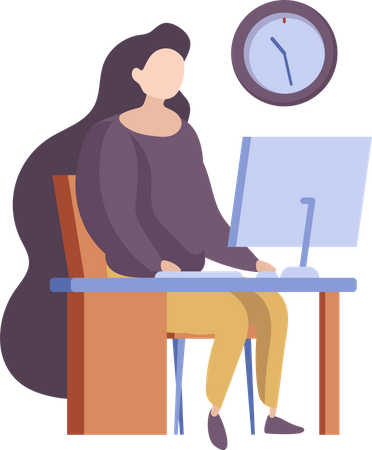 Woman working on computer in working time  イラスト