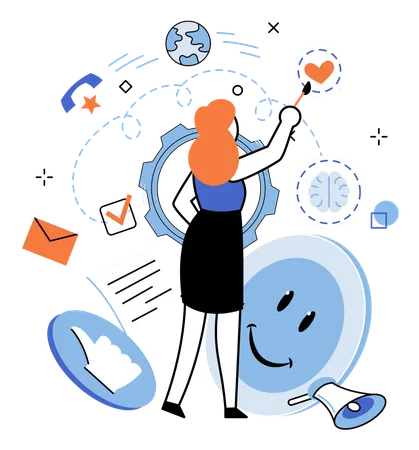 Woman working on consumer relationship management  Illustration