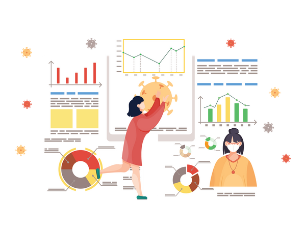 Woman working on Coronavirus statistics  Illustration