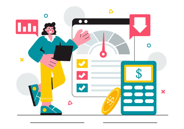 Woman working on cost reduction  Illustration