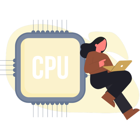 Woman working on CPU chip  Illustration