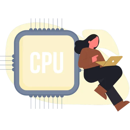 Woman working on CPU chip  Illustration