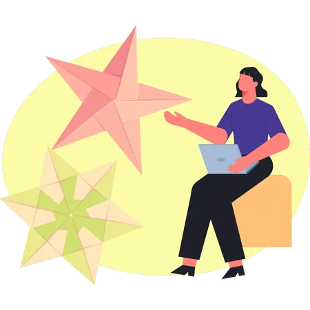 Woman working on craft star  Illustration