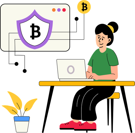 Woman working on crypto encryption  Illustration