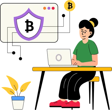 Woman working on crypto encryption  Illustration