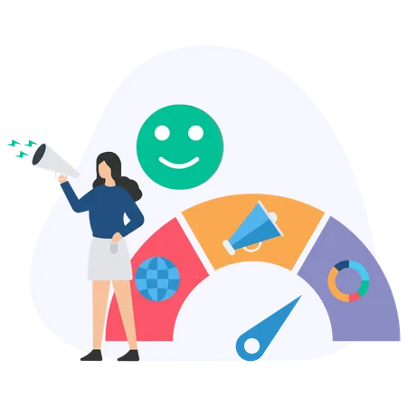 Woman working on customer feedback  Illustration