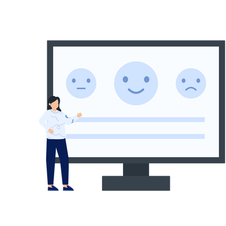 Woman working on customer feedback survey  Illustration