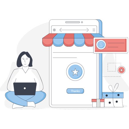 Woman working on customer loyalty promotion  Illustration