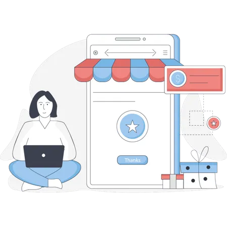 Woman working on customer loyalty promotion  Illustration