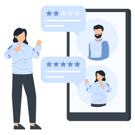 Woman working on customer rating  Illustration