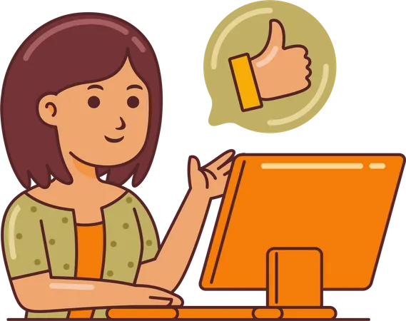 Woman Working on customer review  Illustration