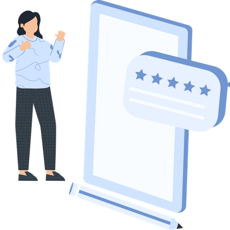 Woman working on customer review  Illustration