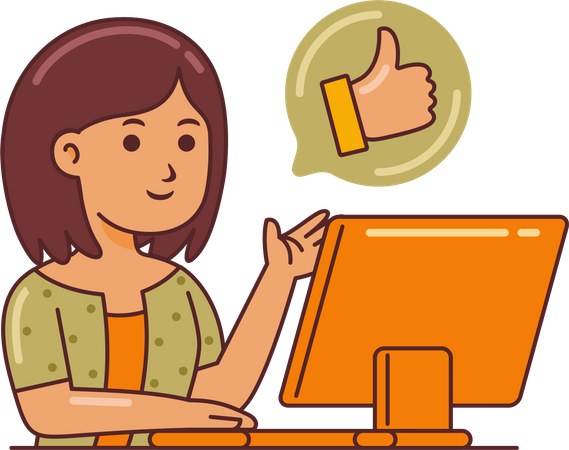 Woman Working on customer review  イラスト