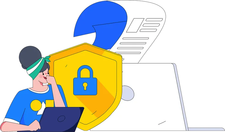 Woman working on cyber security  イラスト