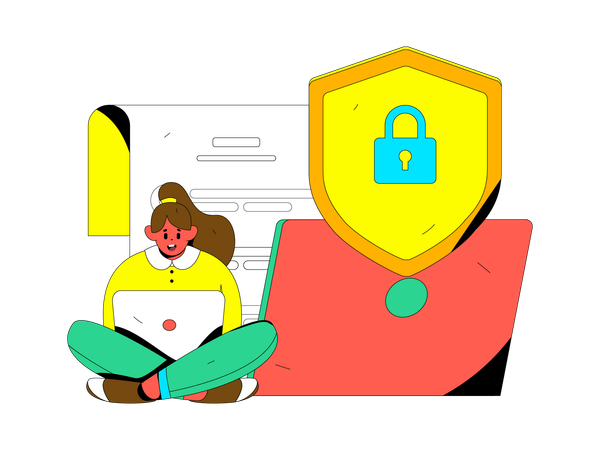 Woman working on cyber security  イラスト