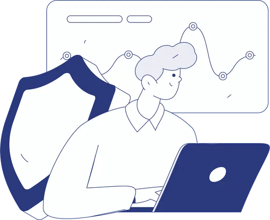 Woman working on cyber security  Illustration