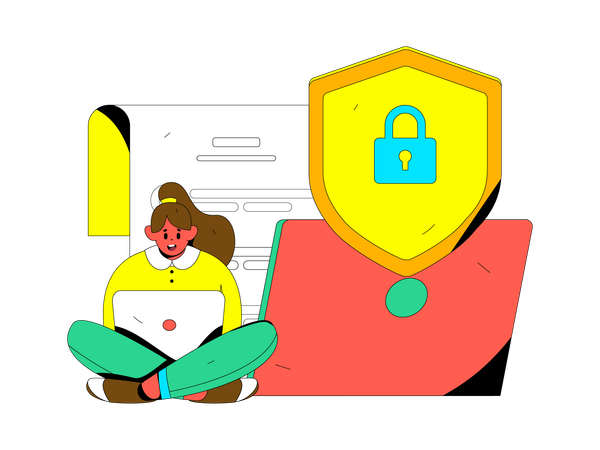 Woman working on cyber security  Illustration