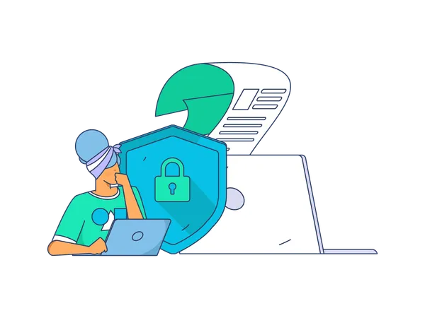 Woman working on cyber security  Illustration