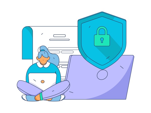 Woman working on cyber security  Illustration