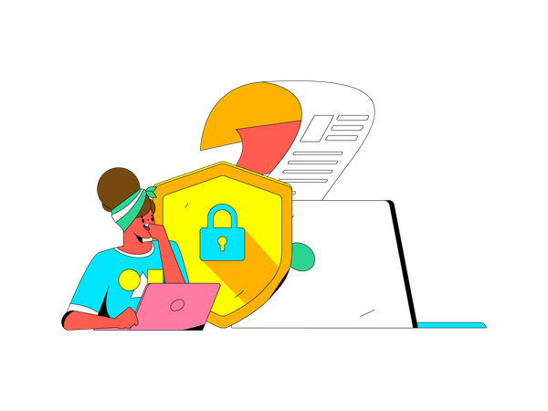 Woman working on cyber security  Illustration