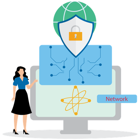 Woman working on Cyberspace management  Illustration
