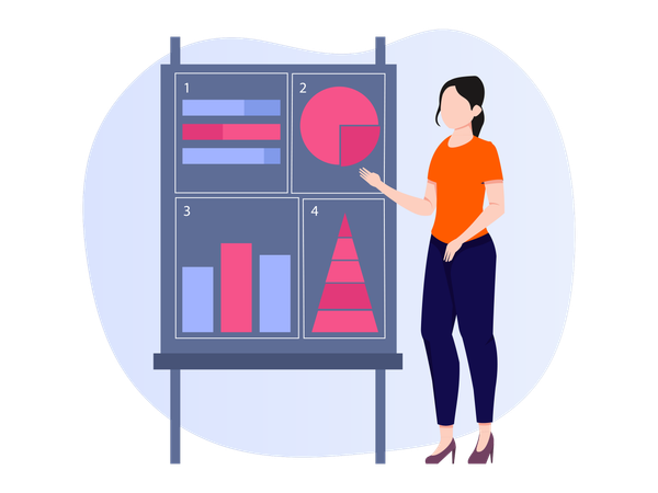 Woman working on data analysis  Illustration
