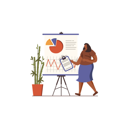 Woman working on data analysis  Illustration