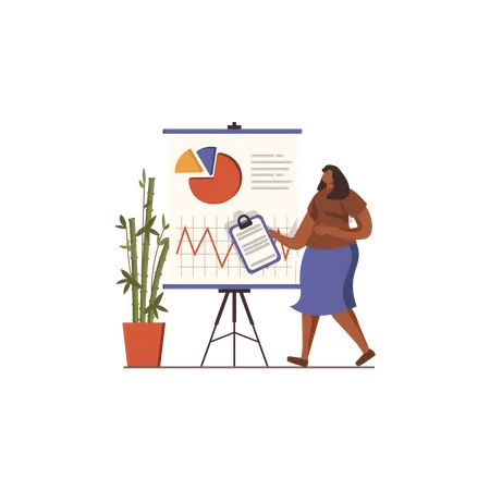 Woman working on data analysis  Illustration