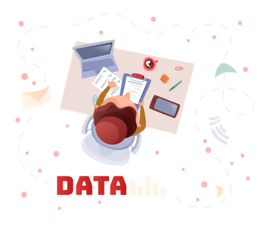 Woman working on data analysis at work  Illustration