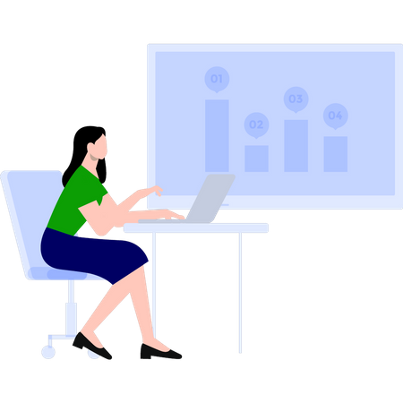 Woman working on data analysis  Illustration