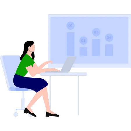 Woman working on data analysis  Illustration