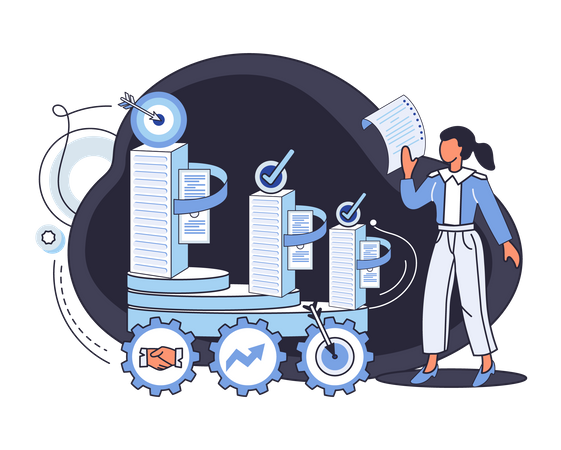 Woman working on data analysis  Illustration