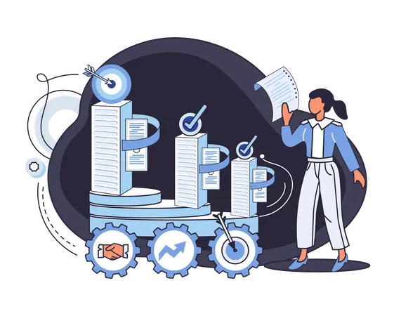 Woman working on data analysis  Illustration