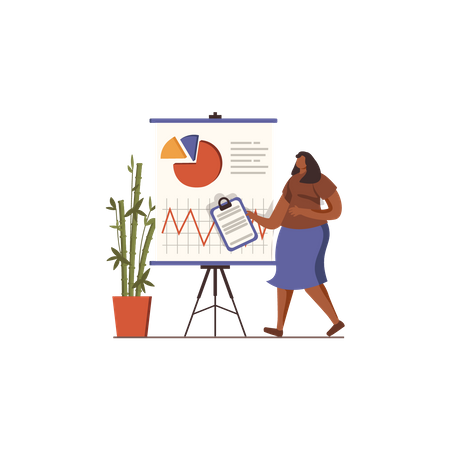 Woman working on data analysis  Illustration