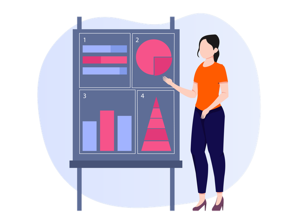 Woman working on data analysis  Illustration