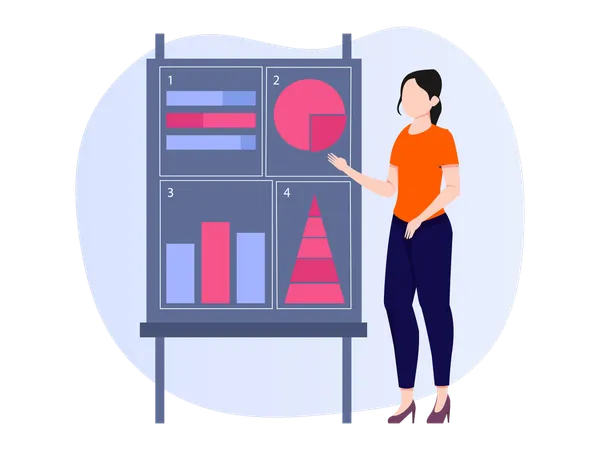 Woman working on data analysis  Illustration