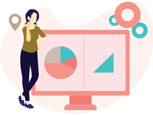 Woman working on data analysis  Illustration