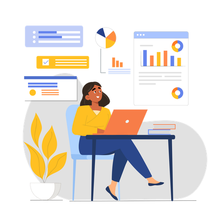 Woman working on data analytics  Illustration