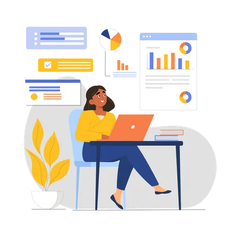 Woman working on data analytics  Illustration