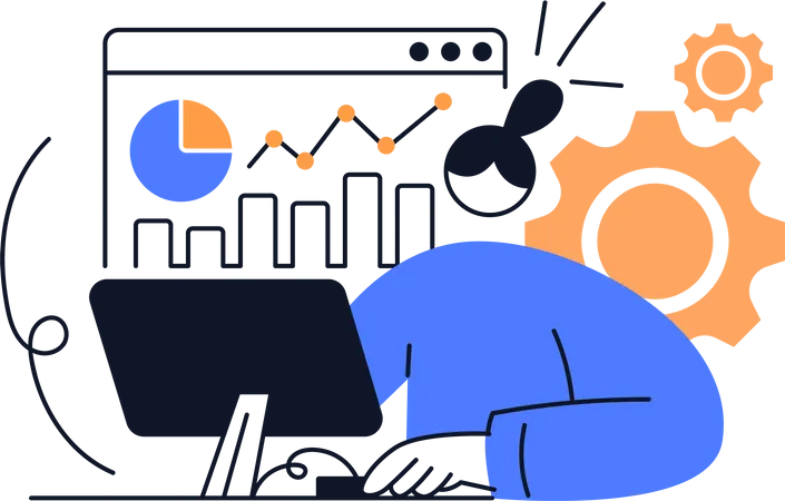 Woman working on data analytics  Illustration