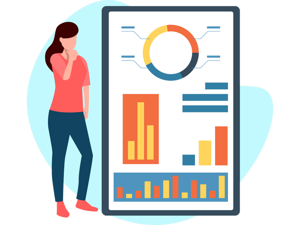 Woman working on data analytics  Illustration