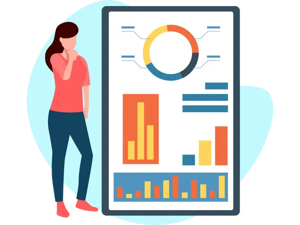 Woman working on data analytics  Illustration