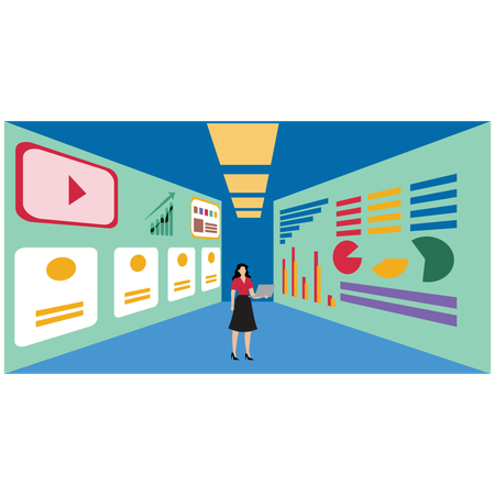 Woman working on Data center  Illustration