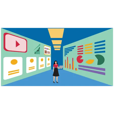 Woman working on Data center  Illustration